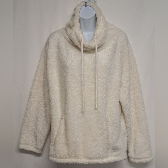 Roma Concept By Rosee L Ivory Fuzzy Cowlneck Sweater Elastic Waist Long Sleeve - Picture 1 of 6